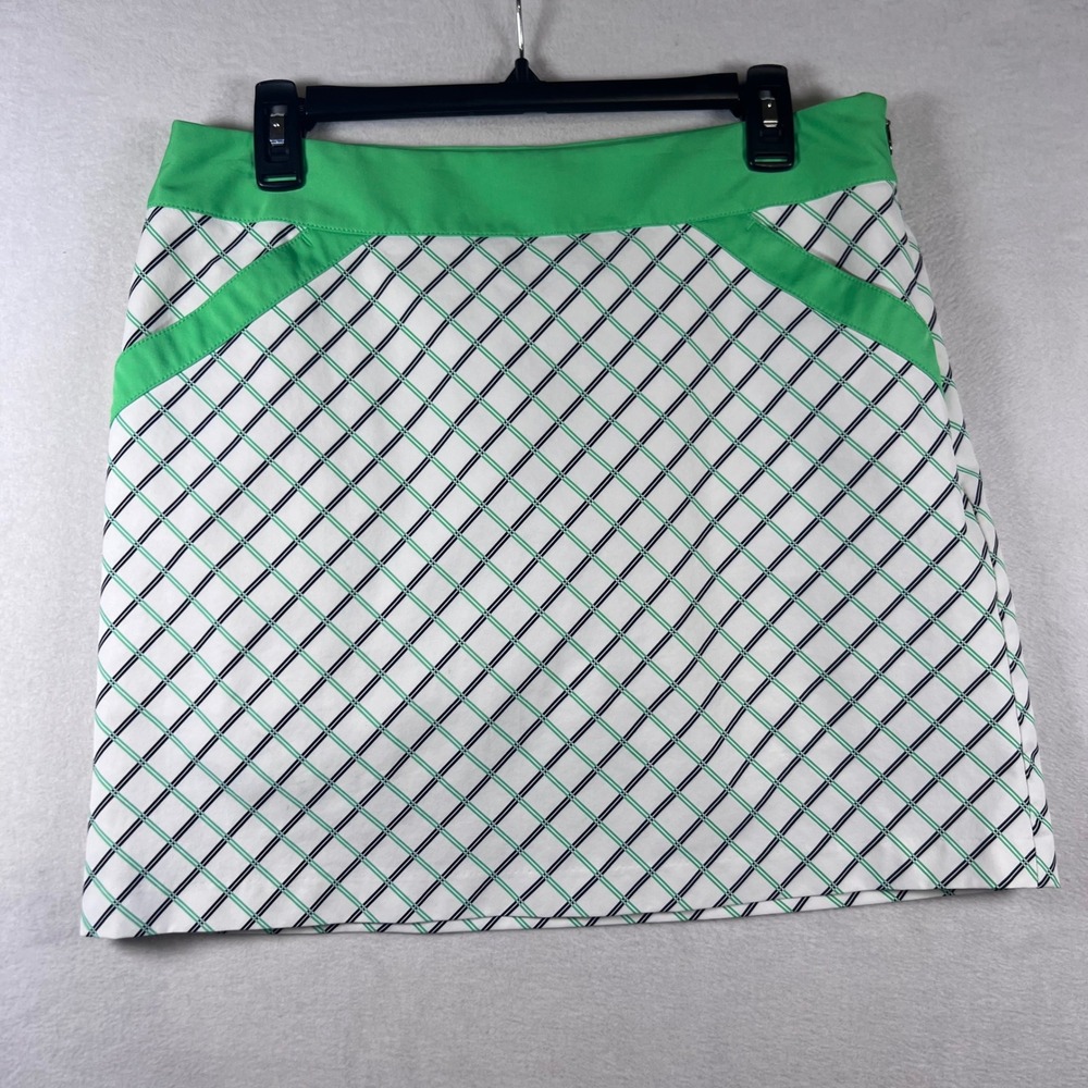Annika Cutter & Buck Women Green White Plaid Golf Skort Size 8 Activewear Skirt